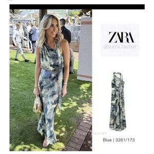 ZARA Women's Printed Long Dress Limited Edition Blue | 3261/173 I Size L